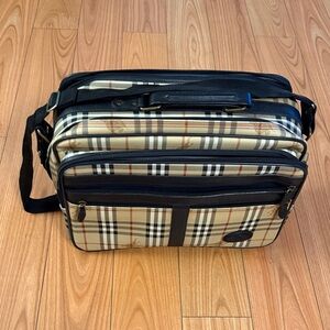 Burberry Black and Tan Plaid Messenger Bag
